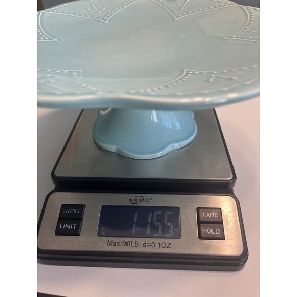 Maioliche Jessica Italy Ceramic Cake Stand Blue Scalloped Pedestal 10.75” - Picture 14 of 15